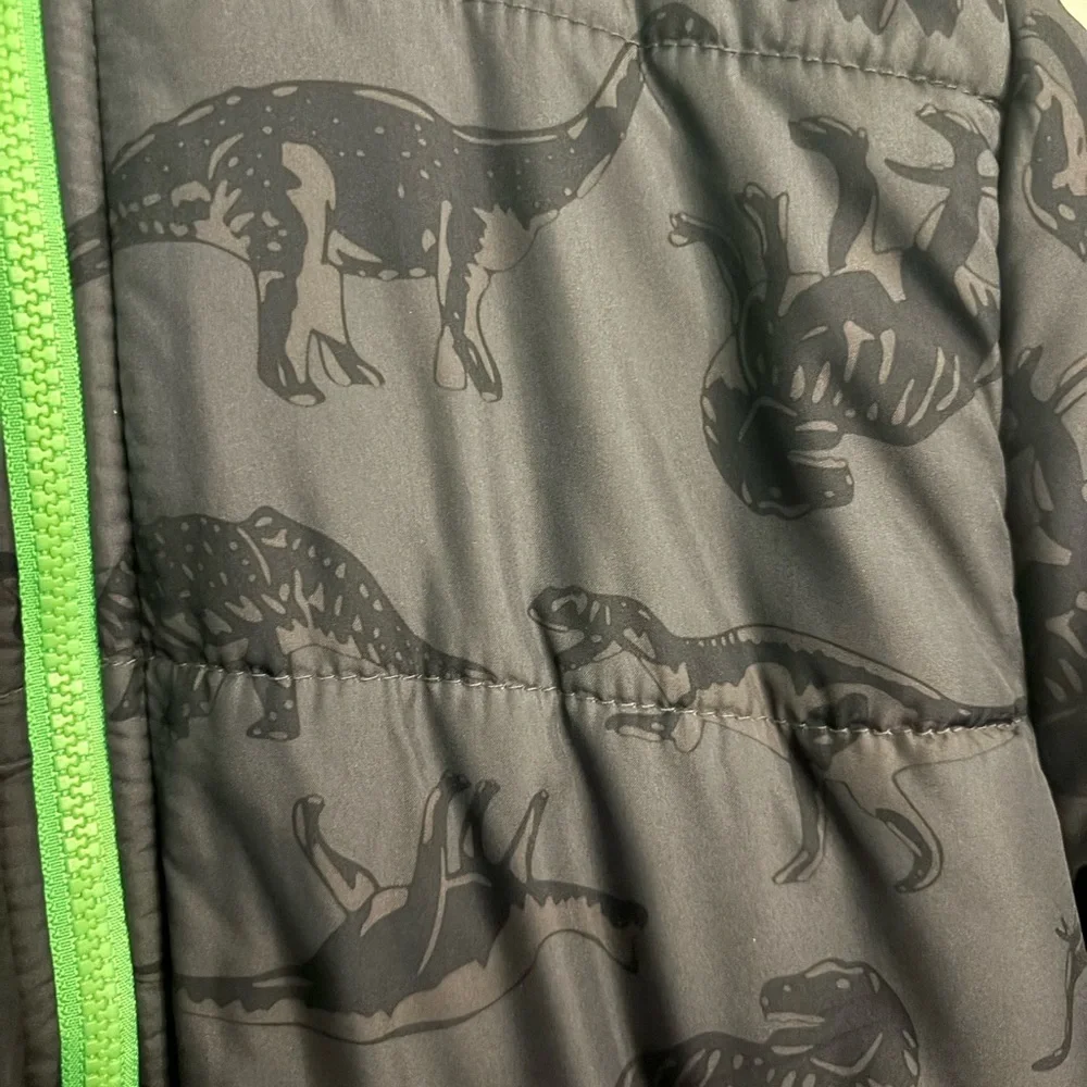 Carter's Classic & Unique Boys Gray Green Dinosaur Winter Coat‎ Size 10 Hooded